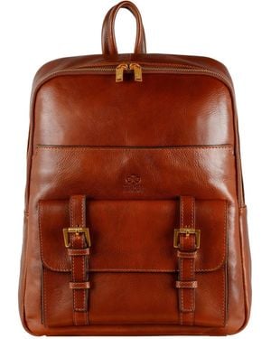 Time Resistance Leather Backpack Travel Bag - Brown