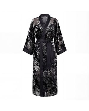 Vimissia Long Silk Velvet Kimono Style Robe - Black
