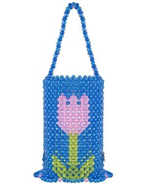 Tillie Beads Bloom Tulip Bucket Bead Bag - Blue