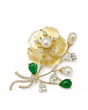 Angel Barocco Mother Of Pearl Floral Bouquet Brooch - White