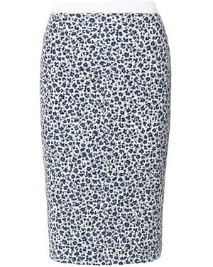 Conquista Floral Pencil Skirt With Solid Colour Waistband - Blue