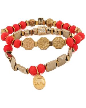 Ebru Jewelry Strength & Grace Energy Elephant Charm Bracelet Set - Red