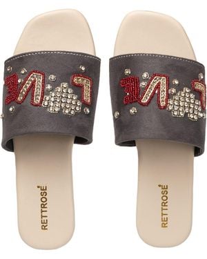 Rettrose Harmony Luxury Plush Diamanté Embellished Handmade Sliders - Grey