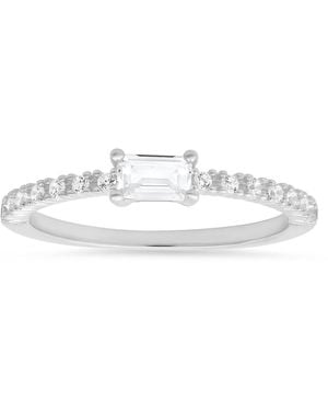 Kylie Harper Sterling Petite East/West Baguette-Cut Diamond Cz Band Ring - White