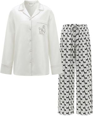 NOT JUST PAJAMA Diamond Poodles Contrast Silk Pyjama Set - White