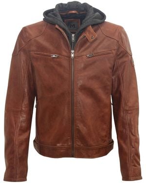 Mauritius Removable Hood Leather Jacket Biko Cognac - Brown