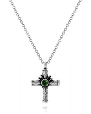 Unaloe Celestial Cross Necklace With Emerald - Metallic