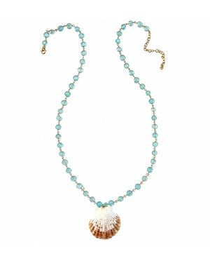 Heather Hawkins Jewelry Long Scallop Shell Coin Gemstone Necklace - Metallic