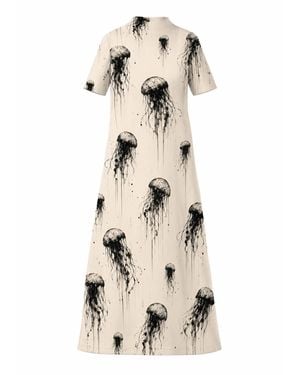 Julia Allert Neutrals Ivory Jellyfish Print Fluid A-Line Dress – Capsule Edition - Natural
