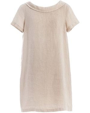 Haris Cotton Neutrals Knee Length Boatneck Linen Dress - Natural