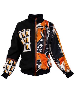Lalipop Design Patchwork Digital Print & Knitted Bomber Jacket - Blue