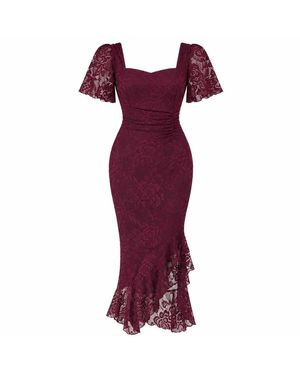 Girl In Mind Heidi Berry Lace Ruched Midi Dress - Purple