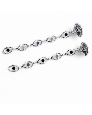 Jagged Halo Jewelry Festival Evil Eye Fringe Earrings - Metallic