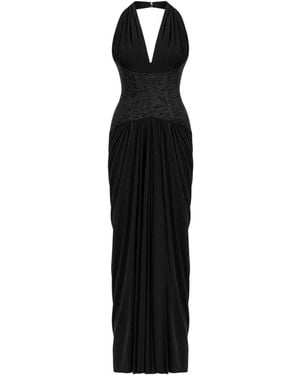Nocturne Jacquard Halter Neck Maxi Dress - Black