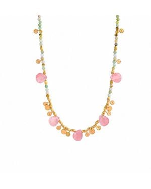 Ormiro Salt & Petals Australian Jade & Watermelon Quartz Beaded Necklace - Metallic