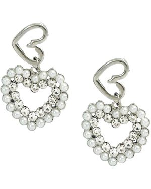 Maison De Gala Pearl-Crystal Heart Halo Drop Earrings - Metallic