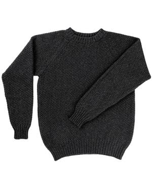 Kinalba Charcoal Moss Stitch Cashmere Crew Neck Sweater - Black