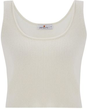 Peraluna Cashmere Blend Crop Fit Ribbed Knitwear Singlet - White