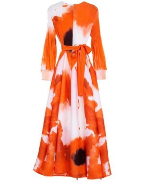 Tantra Spain Sl Pleated Printed Midi Dress With Darts - Orange