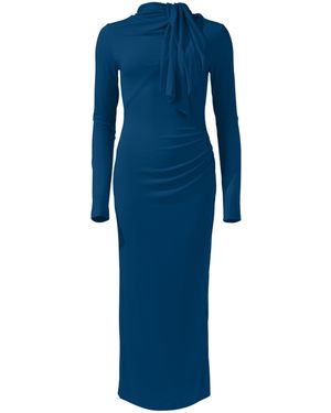 Lendrop Studios Yuna Tie Neck Midi Dress - Blue