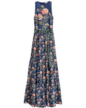 Niza Short Printed Dress With V-Neck And Long Sleeves - Blue