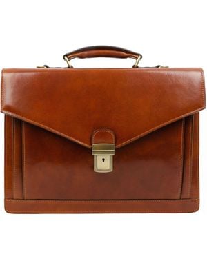 Time Resistance Classic Design Leather Briefcase - Brown
