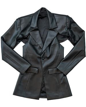 Circular Path Vegan Leather Cut Out Blazer - Black