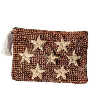 OhSun Starr Raffia Clutch - Brown