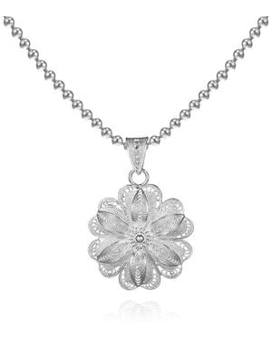 Far East Jewelry Handcrafted Flower Cluster Peony Necklace - White