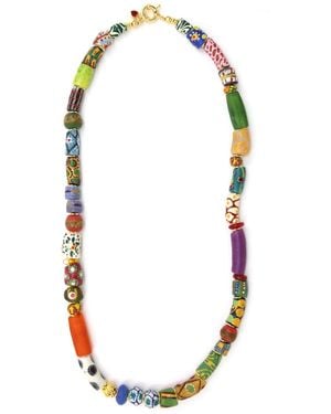 Shar Oke African Recycled Glass Bead Multi Colour Necklace - Green