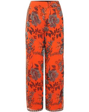 Raishma Floral Polyester Wide-Leg Trousers - Red
