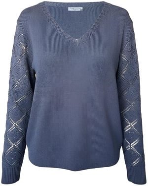 Haris Cotton Knit Jumper With Embroidered Sleeves Denim - Blue