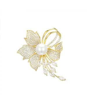 Angel Barocco Elegant Pearl Floral Brooch - Metallic