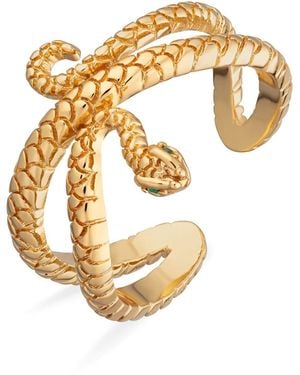 Scream Pretty Snake Open Ring With Eyes - Metallic