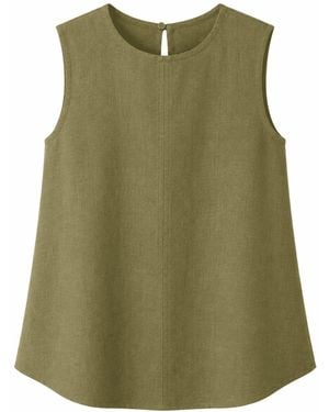 Exquise Almira Crew Neck Linen Blouse - Green