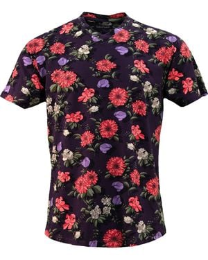 lords of harlech Floral Cotton V-Neck Tee - Red