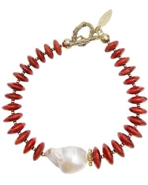 Farra Bamboo Coral With Baroque Pearl Bracelet - Red