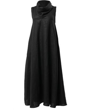 Metamorph Large Collar Linen Maxi Dress - Black