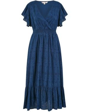 Yumi' Cotton Broderie Anglaise Wrap Midi Dress - Blue