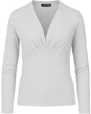 Conquista Elegant V-Neck Long Sleeve Jersey Top - White