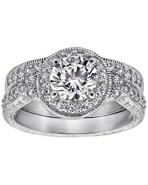 Diamonbliss Round Cut Halo Vintage Wedding Set - White