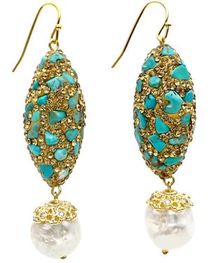 Farra Rhinestone Bordered With Freshwater Pearls Earrings - Green