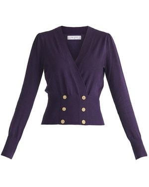 Paisie Knitted Wrap Button-Front Top - Blue