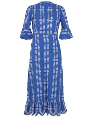 Rose & Nancy Cat Cotton Broderie Midi Dress - Blue