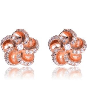 Genevive Jewelry Rose Cubic Zirconia Sterling Rose Plated Flower Earrings - Pink