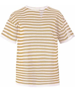 SALANIDA Energia Ripped Linen T-Shirt Caramel Striped - White