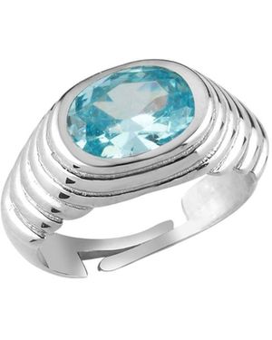 LINYA JEWELLERY Lyra Oval Crystal Stone Little Finger Knight Ring - Blue