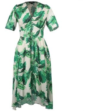 Smart and Joy Tropical Print V-Neck Dress - Green