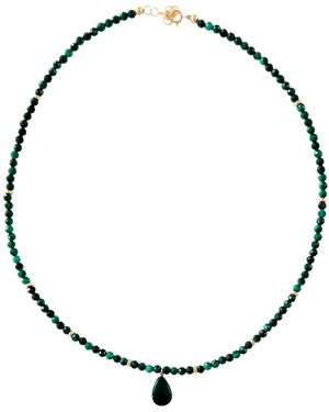 Herself Collections 14K Malachite Bead Necklace With Drop Pendant - Metallic