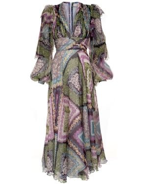 Sofia Tsereteli V-neckline Silk Dress - Grey